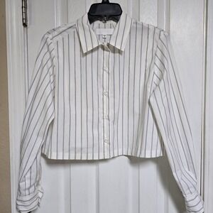 MOUSSY VINTAGE BASIC STRIPED CROPPED SHIRT Button Down Size Small